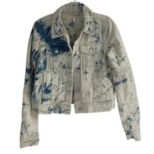 Free People Rumors Jones Tie Dye Jean Jacket Womens XS Blue White Denim 90s NEW